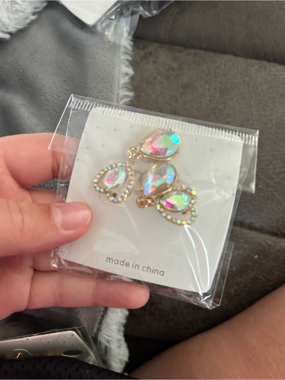 4/$50 Iridescent Teardrop Crystal Earrings - Gold Tone